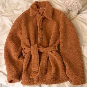 Uniqlo Cozy warm orange Sherpa Shirt Jacket
